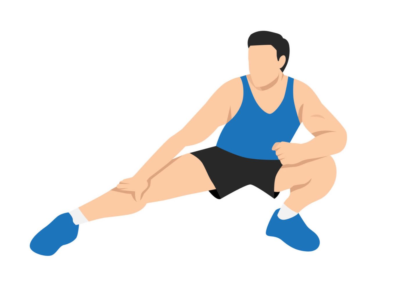 Ein Mann dehnt seine Adduktoren nach dem Laufen, dehnen ist gut